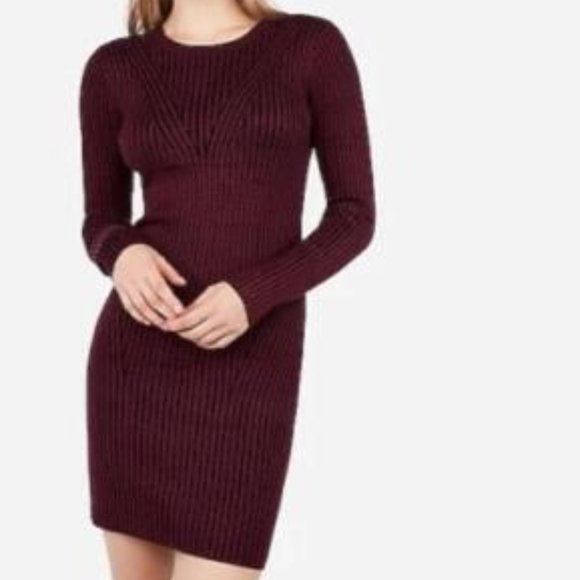 EXPRESS STRIPED RIBBED LONG SLEEVE FITTED SWEATER DRESS - Picture 1 of 3